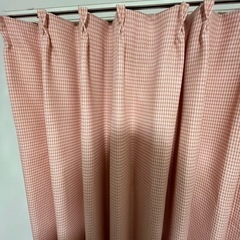 ピンクチェックカーテン 100×130cm 2枚の画像