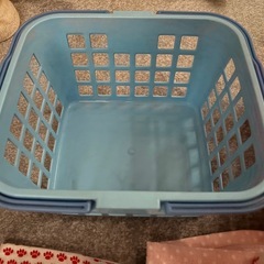 タオル、ポケットティッシュ、カゴのセットの画像