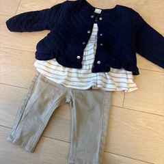 80-90サイズ　アウター1点、トップス3点、ズボン2点、ワンピース1点、の画像