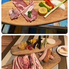 n(7654) カッティングボード 木製 5枚セット Ｗ520Ｄ220Ｈ15 飲食店 カフェ 業務用 おしゃれプレート 店舗用品 サーフボード型の画像