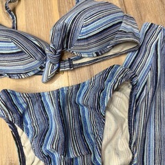 CÉCILE CLUB 青系ストライプ セパレート水着 M ビキニの画像