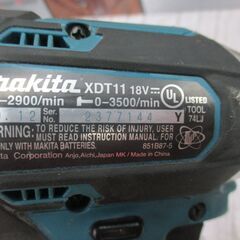 マキタ makita XDT11 インパクトドライバ 海外モデル 中古品 本体のみ 18V 【ハンズクラフト宜野湾店】の画像
