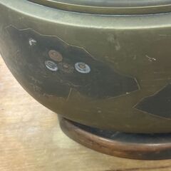 アンティーク 火鉢 真鍮製 移動台付きの画像