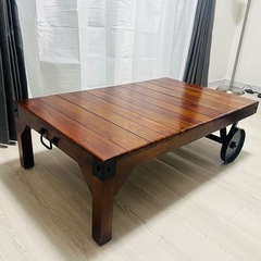 トロリーテーブル ローテーブル 車輪付き ビンテージ風の画像