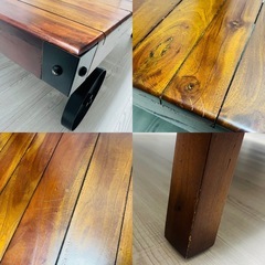 トロリーテーブル ローテーブル 車輪付き ビンテージ風の画像