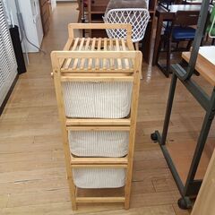 ★リユースのサカイつくば店★TK7162  バスケット収納 ナチュラル H96×D34×W44 クリーニング済みの画像