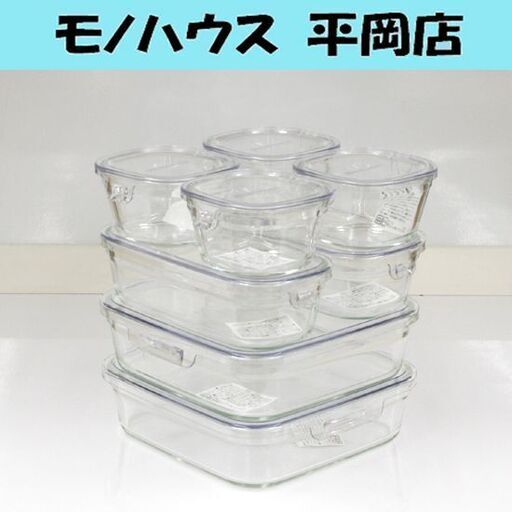未使用保管品 iwaki PACK & RANGE 角型 8点セット JC-PRN-8CL クリア 耐熱容器 レンジ オーブン 小4個 中2個 大2個 元箱付 札幌市 清田区 平岡