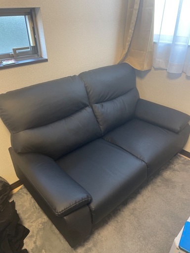 傷・汚れに強い合成皮革 2人掛けソファ( MK02KD Nシールド BK)