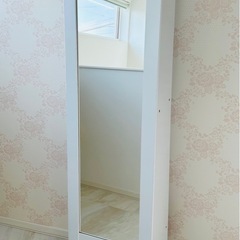 収納付きドレッサー 収納 コンパクト 全身鏡  ホワイトの画像