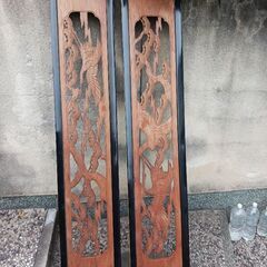 配達可!!欄間　松、鶴　2枚セット 木彫 彫刻 和室 床の間 らんま 昭和 リフォーム　古民家の画像