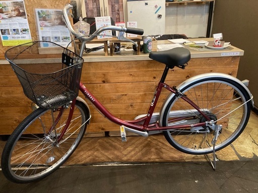 【BRIDGESTONE前後タイヤ・チューブ新品！】シングルギア　24インチ自転車　ワインレッド