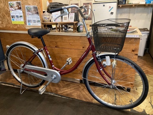 【BRIDGESTONE前後タイヤ・チューブ新品！】シングルギア　24インチ自転車　ワインレッド
