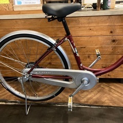 【BRIDGESTONE前後タイヤ・チューブ新品！】シングルギア　24インチ自転車　ワインレッドの画像