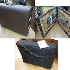 マッサージベッド 折りたたみ式 エステベッド ブラウン マット180×68㎝ 収納ケース・ヘッドレスト・アームレスト付き 有孔 高さ調節可能 施術台　西岡店の画像