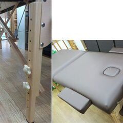 マッサージベッド 折りたたみ式 エステベッド ブラウン マット180×68㎝ 収納ケース・ヘッドレスト・アームレスト付き 有孔 高さ調節可能 施術台　西岡店の画像