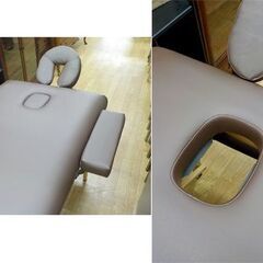 マッサージベッド 折りたたみ式 エステベッド ブラウン マット180×68㎝ 収納ケース・ヘッドレスト・アームレスト付き 有孔 高さ調節可能 施術台　西岡店の画像