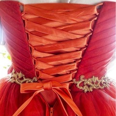 テラコッタカラードレス　YNS WEDDING オレンジグリッター/パニエ付きの画像