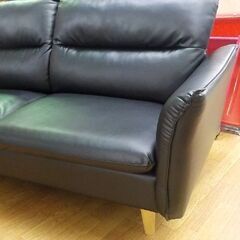 現状特価品！3人掛けソファ レザー調 ブラック ワイド2シーター 幅179㎝ 2人掛け 2.5人掛け 黒　西岡店 の画像
