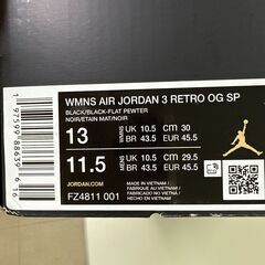 NIKE WMNS AIR JORDAN 3 RETRO OG SP 13 ブラック 新品の画像