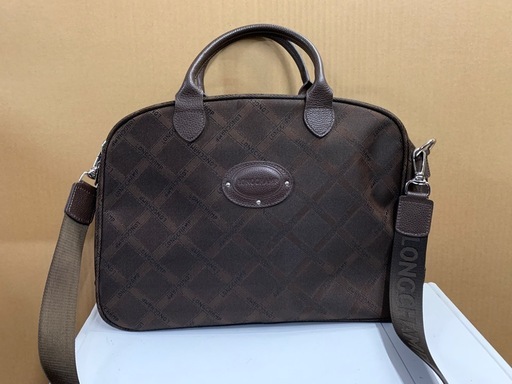 ★ヴィンテージ★ LONGCHAMP ロンシャン モノグラム 総柄 ハンドバッグ トートバッグ ブラウン 約幅40cm×高さ25cm