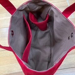 【ハンドメイド】帆布トートバッグ  レッド×モカ1105新品未使用の画像