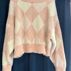 セーター　ダイヤ柄　ピンク
の画像