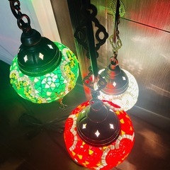 トルコランプ　3連　スタンド式　赤　白　みどり緑の画像