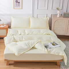 布団カバー シングル 3点セット ボックスシーツ 掛け布団カバー 枕カバー 洋式・和式兼用 ベッドカバー フリル付き 柔らか 優しい 肌触り 布団用 洗い替え速乾タイプ(アイボリー150*210cm)の画像