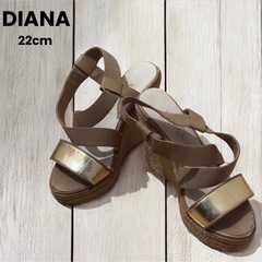 DIANA ダイアナ ウェッジソールサンダル ゴールド×ベージュ...