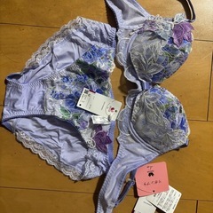 【新品タグ付き】L’ge（ルジェ）×Wacoal ときはなつブラ＆ショーツセット パープル B65/M の画像