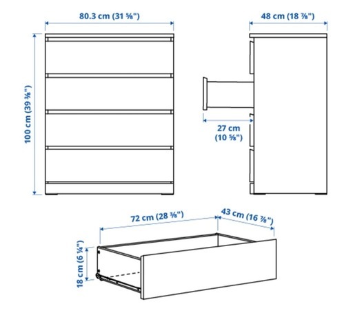 IKEA イケア　マルム　ホワイトチェスト 4段