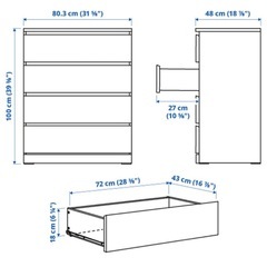 IKEA マルム　ホワイトチェスト 4段の画像
