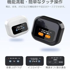 Bluetooth5.4 完全ワイヤレスイヤホン タッチディスプレイ付き 液晶搭載ケース ANC エントサウンド マイク内蔵 HiFi ハンズフリー通話 左右分離型 タッチ操作 自動ペアリング iOS Android に対応 日本語説明書付き(ホワイト)の画像