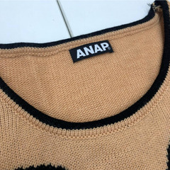 美品 ANAP アナップ ロング丈ニット オレンジ Fサイズ ハート十字柄の画像