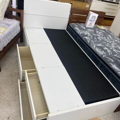 ✨シングルベッド/収納付きベット/ベットフレーム/コンセント付きベット/№3573/ホワイトベッド✨の画像