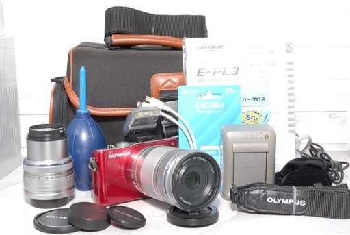OLYMPUS E-PL3 レッド ダブルズームキット⭐️フラッシュ付 動作良好