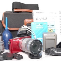 OLYMPUS E-PL3 レッド ダブルズームキット⭐️フラッシュ付 動作良好の画像