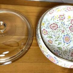 【S256】未使用/EJIRY/エジリー/ルピナス/プリティボール/ガラスフタ付/直径約24.5cm/箱付き/ホーロー/花柄/昭和レトロ/長期保管品の画像