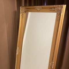 スタンドミラー 全身鏡 ミラー アンティーク 木製 姿鏡 アンティークミラー 姿見 ゴールドの画像