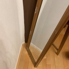 スタンドミラー 全身鏡 ミラー アンティーク 木製 姿鏡 アンティークミラー 姿見 ゴールドの画像