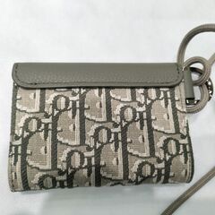 【Christian Dior】ディオール　ジャガード×レザー　サドルカードケース　ストラップ付の画像