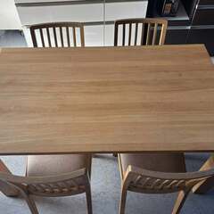 天然木 ダイニング5点セット、4人用食卓セット、幅150cm Used/キレイの画像