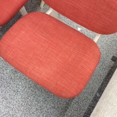 【ニトリのダイニングセット】 ダイニングセット　ニトリ　NITORI　リラックシリーズ　食卓テーブルセット　3人掛け　イス2脚　ベンチ1脚　布座面　：アイボリー/オレンジの画像