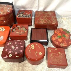 【M756】重箱/弁当箱/まとめ/計12点/丸重箱/三段重/二段重/ひょうたん型/お弁当箱/手提げ重箱/角重箱/種類色々/の画像
