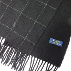 ( E-2 )POLO RALPH LAUREN ポロラルフローレン マフラー ブラック 黒 イタリア製 おしゃれ かっこいい 中古の画像