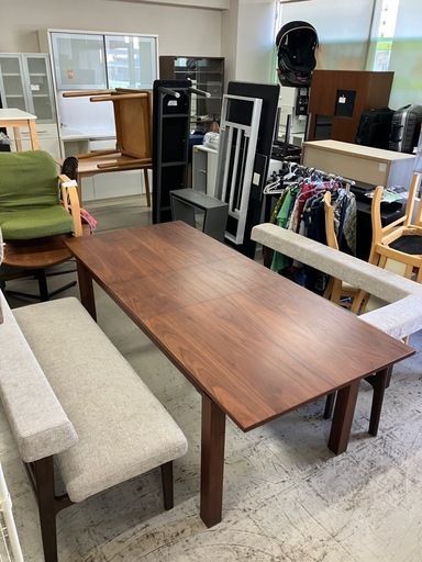 ☆値下げ☆　石2511-108 （株）シギヤマ家具工業 ダイニングテーブル＆ベンチセット ※バラ売り不可 テーブル幅調節可 中古