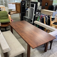 石2511-108 （株）シギヤマ家具工業 ダイニングテーブル＆ベンチセット ※バラ売り不可 テーブル幅調節可 中古の画像