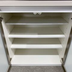 シギヤマ キッチンカウンター 幅120 ソフトクローズ スライドテーブル ハイグロスホワイト 木目 食器棚 中古家具 店頭引取歓迎 R10200の画像