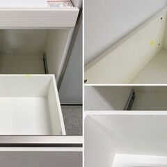 シギヤマ キッチンカウンター 幅120 ソフトクローズ スライドテーブル ハイグロスホワイト 木目 食器棚 中古家具 店頭引取歓迎 R10200の画像