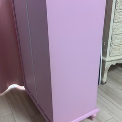 キャビネット　ガラス扉　ピンク　姫家具　　の画像
